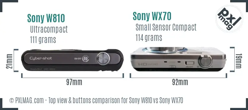 Sony W810 vs Sony WX70 top view buttons comparison