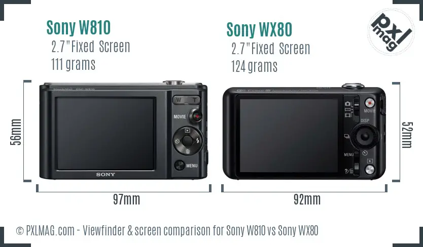 Sony W810 vs Sony WX80 Screen and Viewfinder comparison