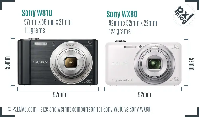 Sony W810 vs Sony WX80 size comparison