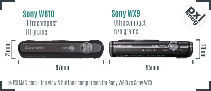 Sony W810 vs Sony WX9 top view buttons comparison