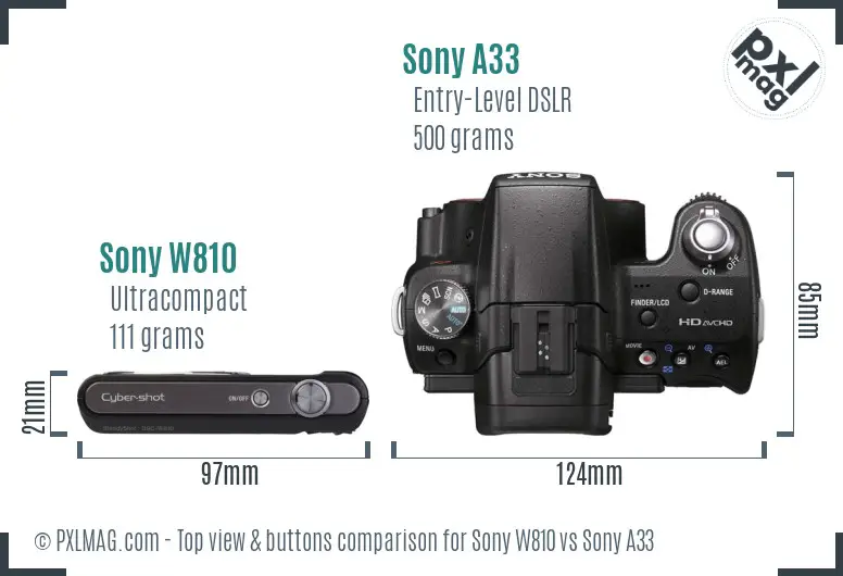 Sony W810 vs Sony A33 top view buttons comparison
