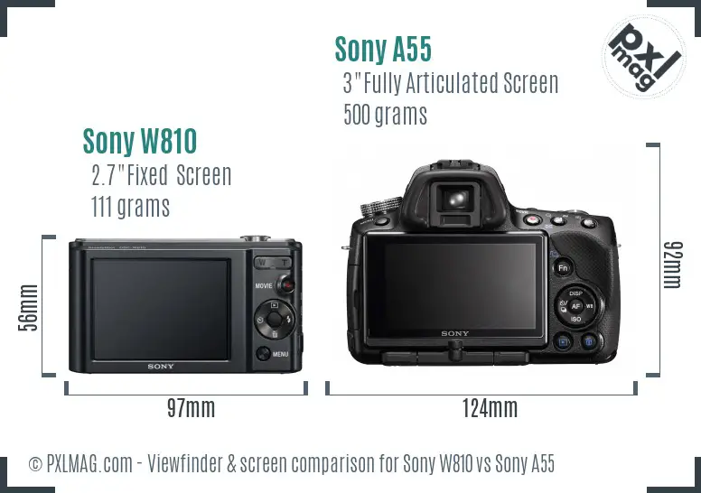 Sony W810 vs Sony A55 Screen and Viewfinder comparison