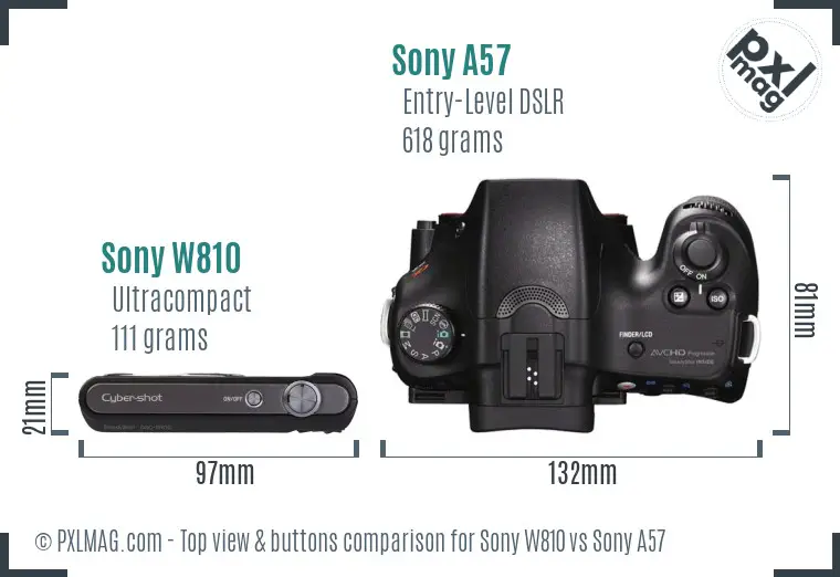 Sony W810 vs Sony A57 top view buttons comparison