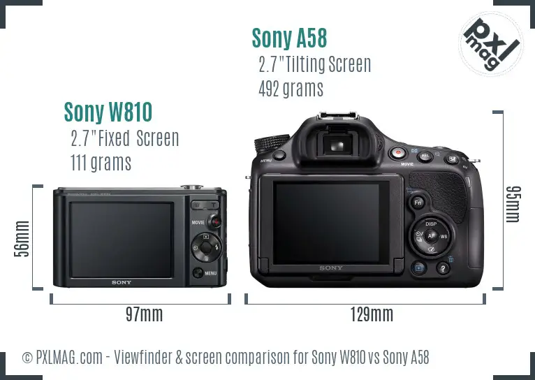 Sony W810 vs Sony A58 Screen and Viewfinder comparison