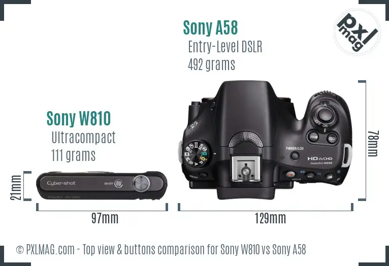 Sony W810 vs Sony A58 top view buttons comparison
