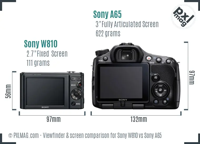 Sony W810 vs Sony A65 Screen and Viewfinder comparison
