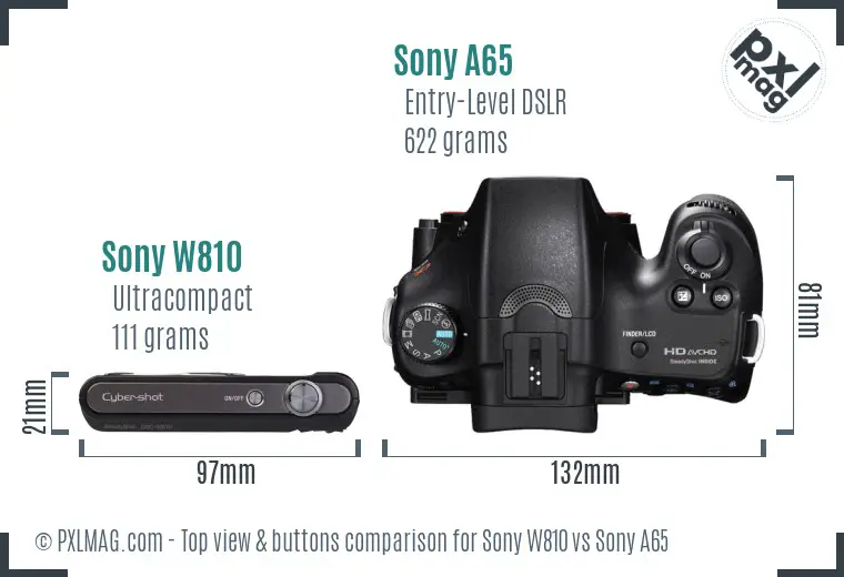 Sony W810 vs Sony A65 top view buttons comparison