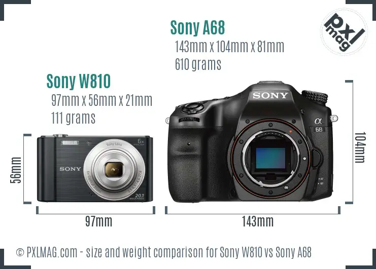 Sony W810 vs Sony A68 size comparison