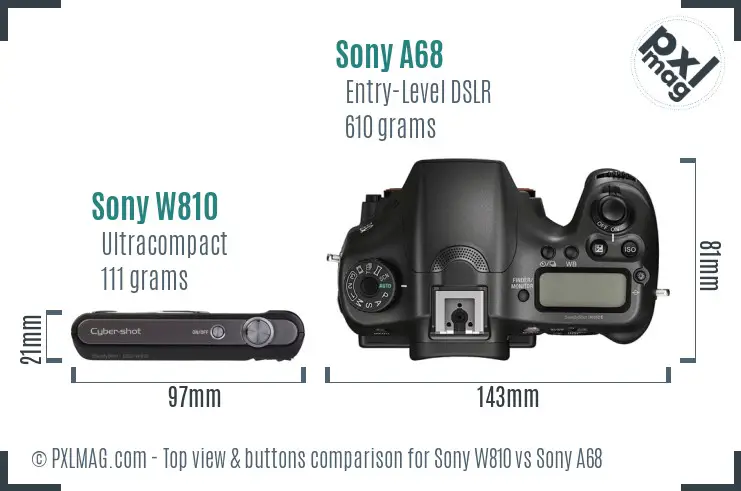 Sony W810 vs Sony A68 top view buttons comparison