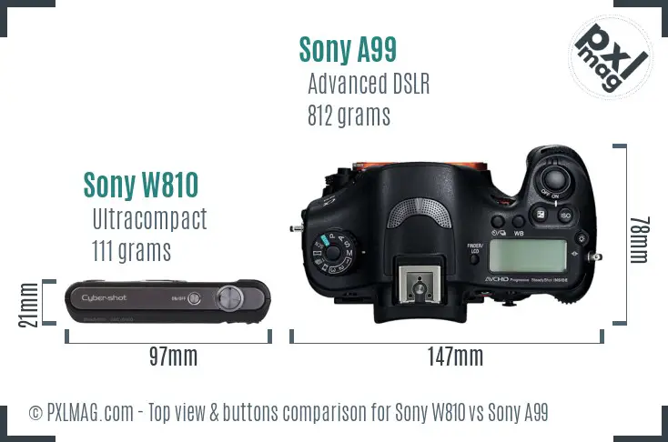 Sony W810 vs Sony A99 top view buttons comparison