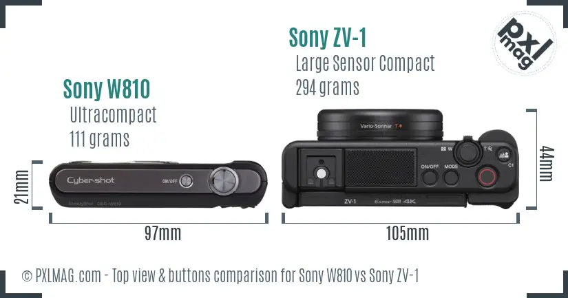 Sony W810 vs Sony ZV-1 top view buttons comparison