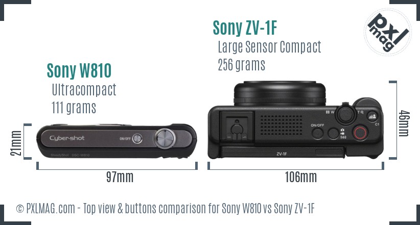 Sony W810 vs Sony ZV-1F top view buttons comparison