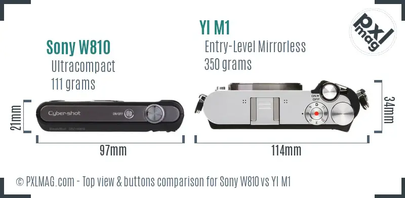 Sony W810 vs YI M1 top view buttons comparison