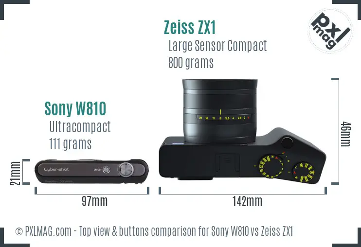 Sony W810 vs Zeiss ZX1 top view buttons comparison