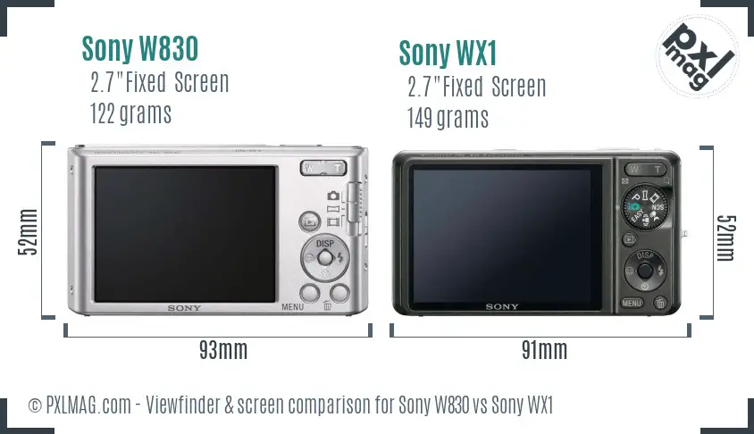 Sony W830 vs Sony WX1 Screen and Viewfinder comparison