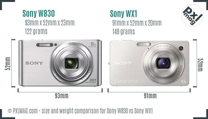 Sony W830 vs Sony WX1 size comparison