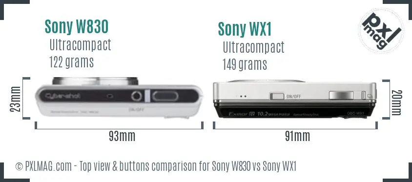 Sony W830 vs Sony WX1 top view buttons comparison