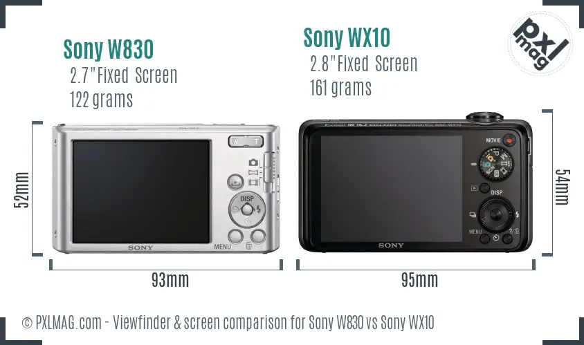 Sony W830 vs Sony WX10 Screen and Viewfinder comparison