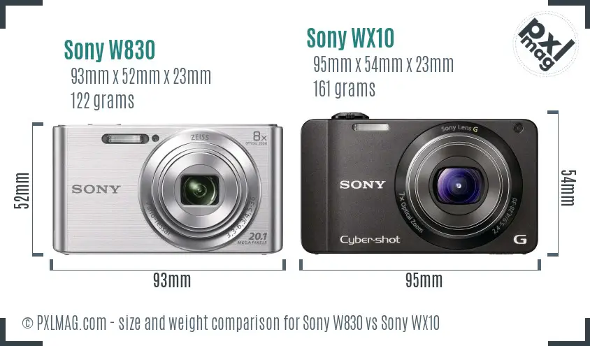 Sony W830 vs Sony WX10 size comparison