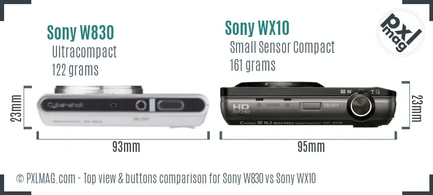 Sony W830 vs Sony WX10 top view buttons comparison