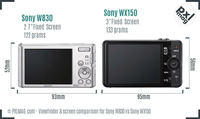 Sony W830 vs Sony WX150 Screen and Viewfinder comparison
