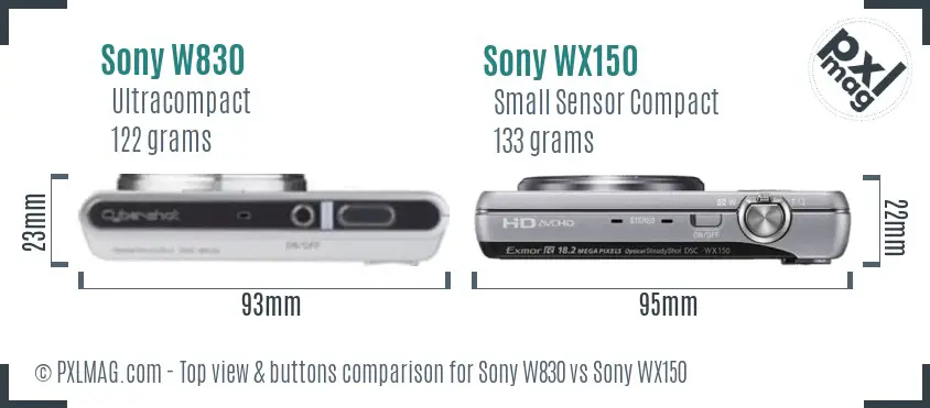 Sony W830 vs Sony WX150 top view buttons comparison