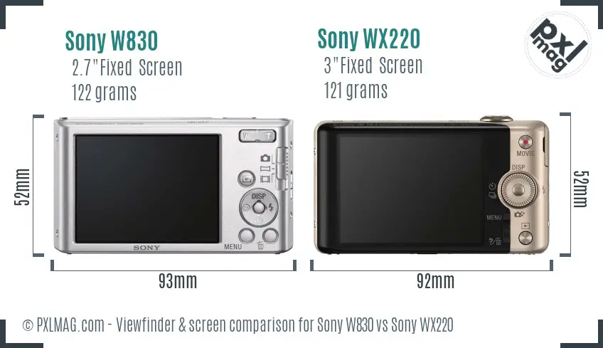 Sony W830 vs Sony WX220 Screen and Viewfinder comparison