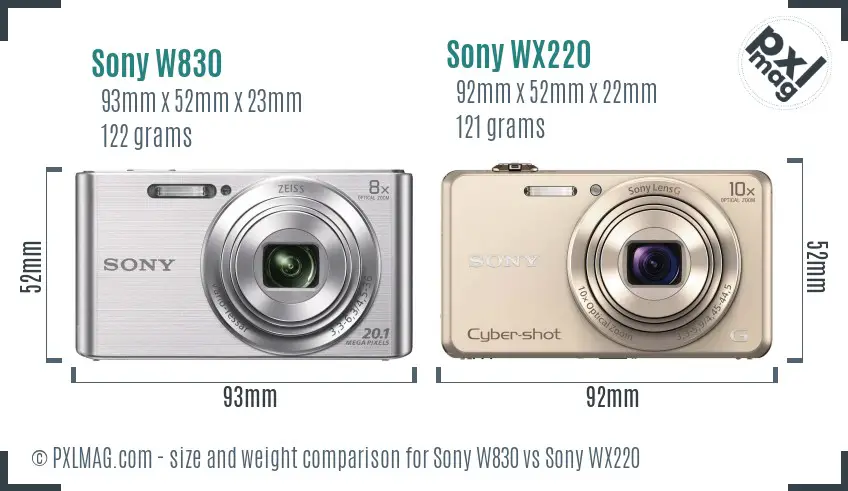 Sony W830 vs Sony WX220 size comparison