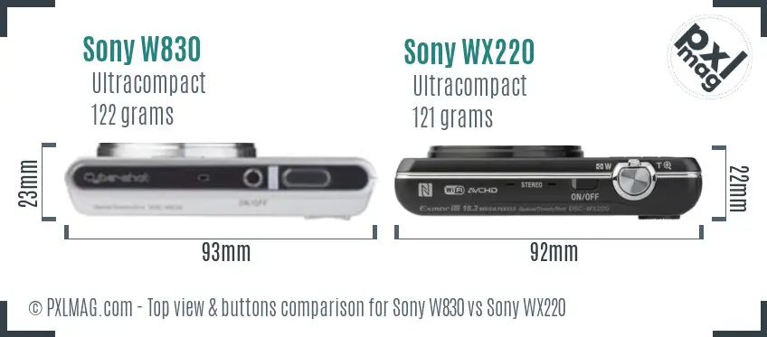 Sony W830 vs Sony WX220 top view buttons comparison