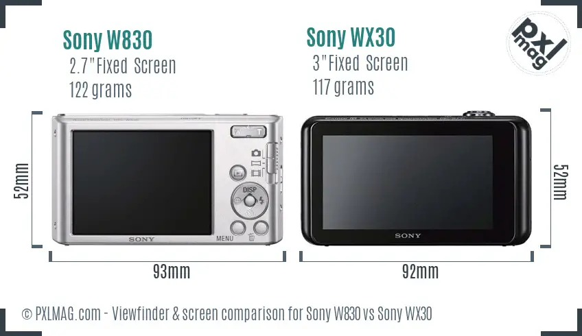 Sony W830 vs Sony WX30 Screen and Viewfinder comparison