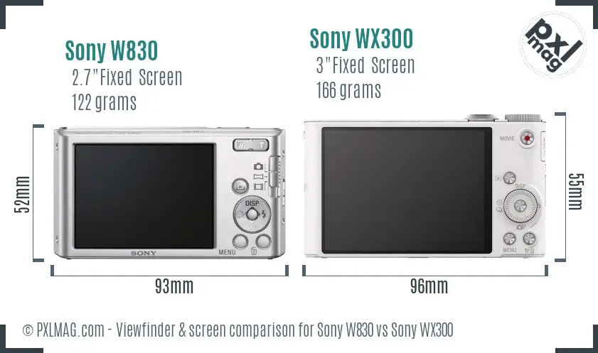 Sony W830 vs Sony WX300 Screen and Viewfinder comparison