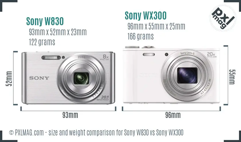 Sony W830 vs Sony WX300 size comparison