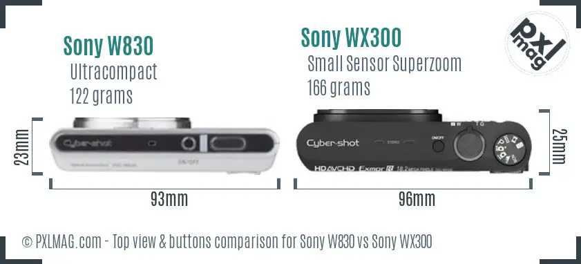 Sony W830 vs Sony WX300 top view buttons comparison