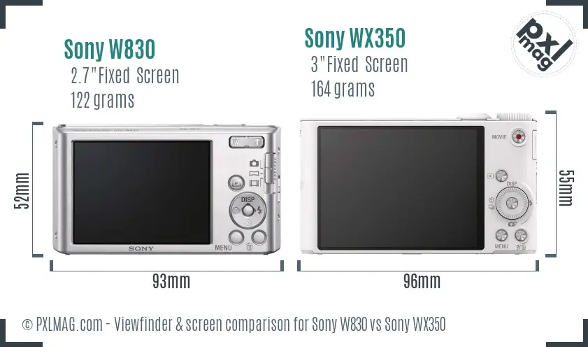 Sony W830 vs Sony WX350 Screen and Viewfinder comparison