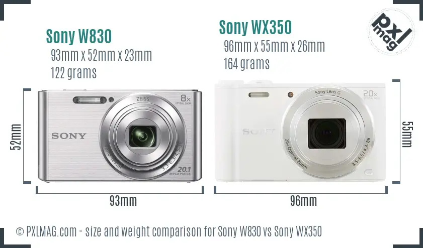 Sony W830 vs Sony WX350 size comparison