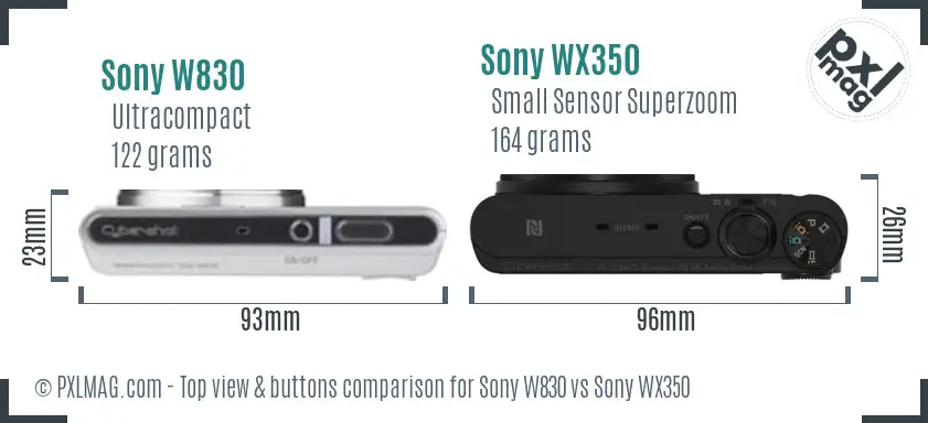 Sony W830 vs Sony WX350 top view buttons comparison