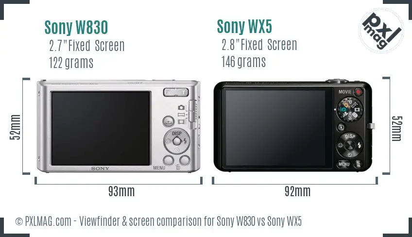 Sony W830 vs Sony WX5 Screen and Viewfinder comparison