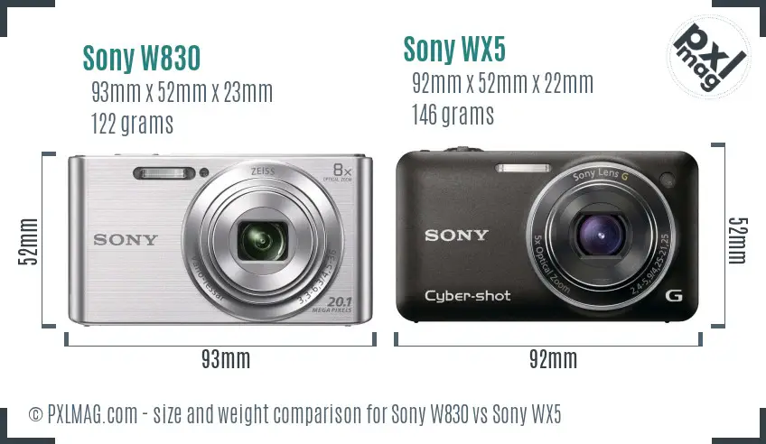 Sony W830 vs Sony WX5 size comparison