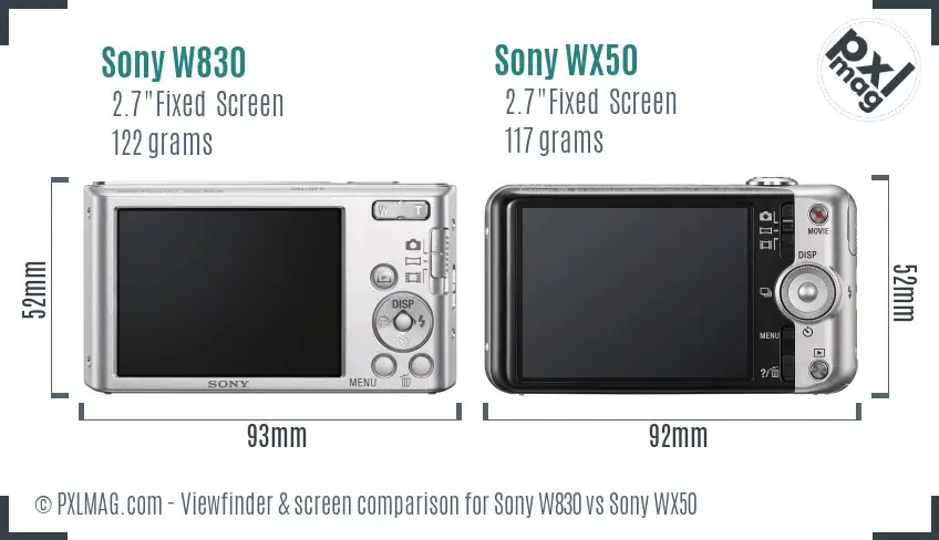 Sony W830 vs Sony WX50 Screen and Viewfinder comparison