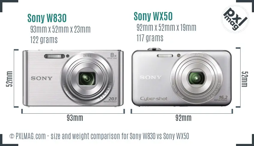 Sony W830 vs Sony WX50 size comparison