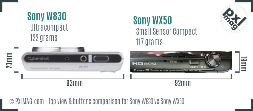 Sony W830 vs Sony WX50 top view buttons comparison