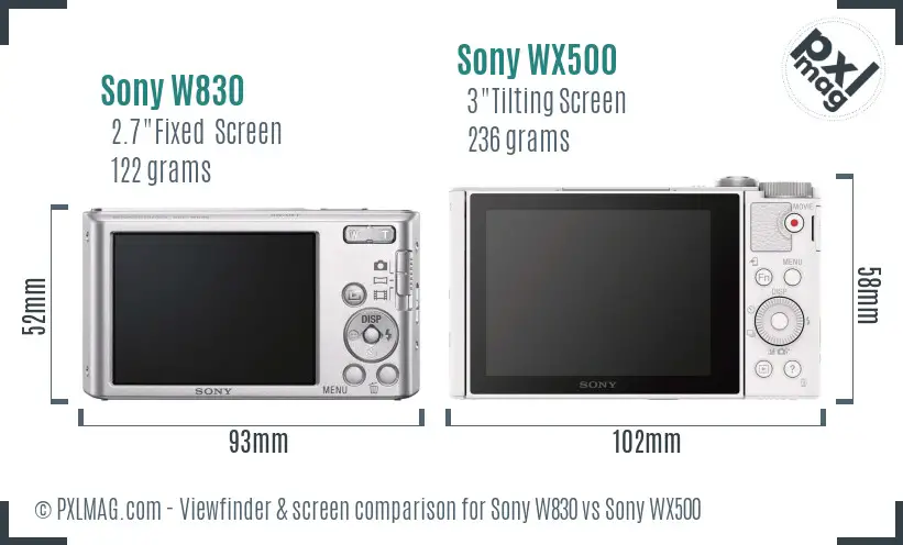 Sony W830 vs Sony WX500 Screen and Viewfinder comparison