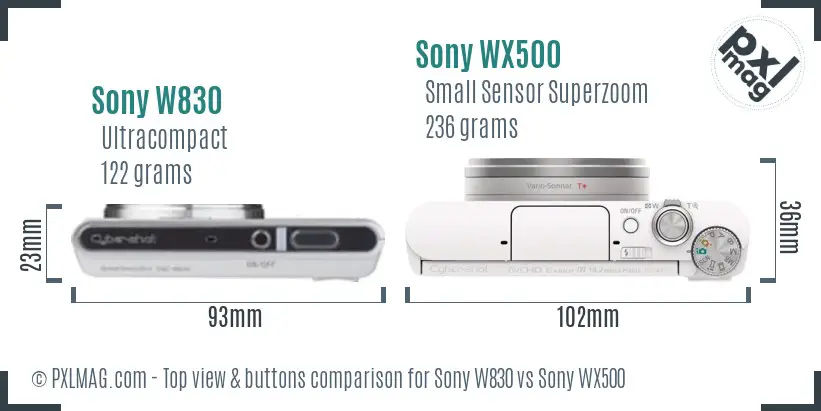 Sony W830 vs Sony WX500 top view buttons comparison