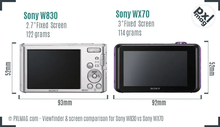 Sony W830 vs Sony WX70 Screen and Viewfinder comparison