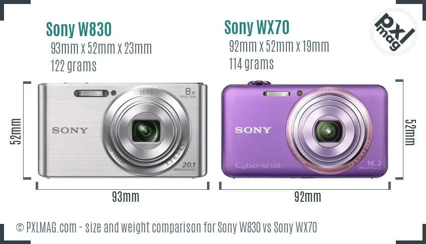 Sony W830 vs Sony WX70 size comparison