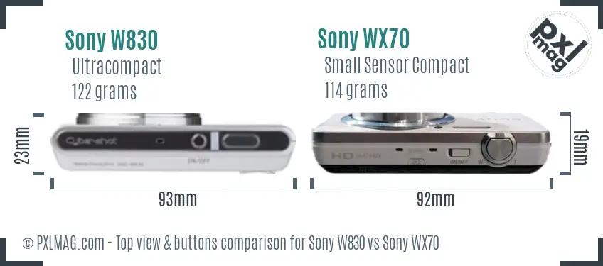 Sony W830 vs Sony WX70 top view buttons comparison