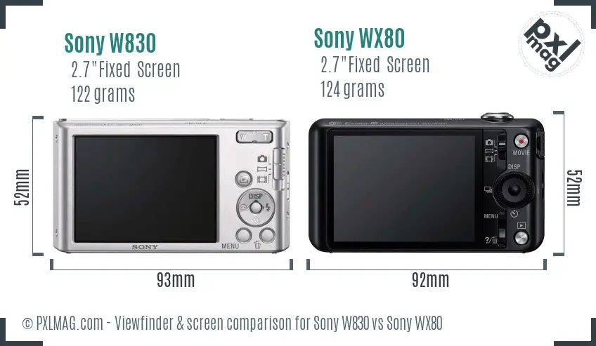 Sony W830 vs Sony WX80 Screen and Viewfinder comparison