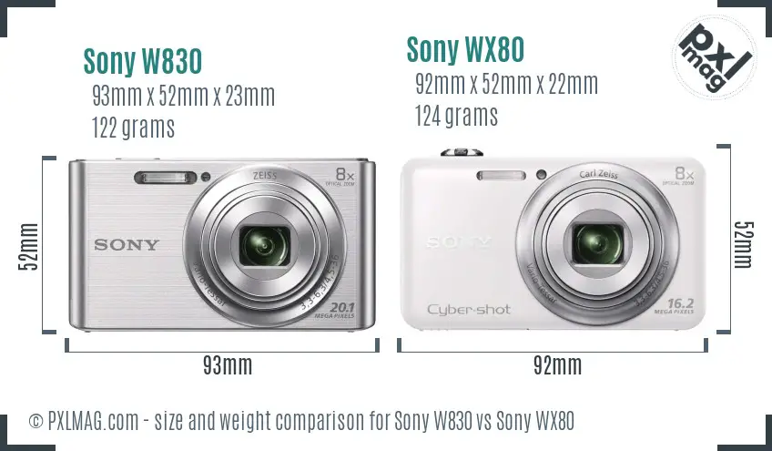 Sony W830 vs Sony WX80 size comparison