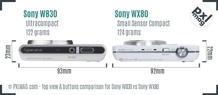 Sony W830 vs Sony WX80 top view buttons comparison