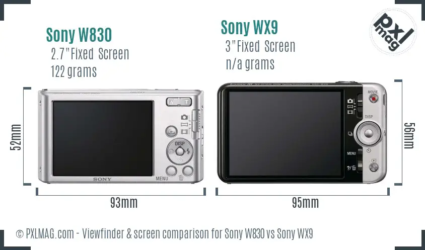 Sony W830 vs Sony WX9 Screen and Viewfinder comparison